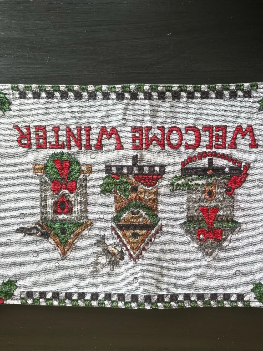 Tapestry Placemats Winter Cardinals Birdhouse Holiday Red 18